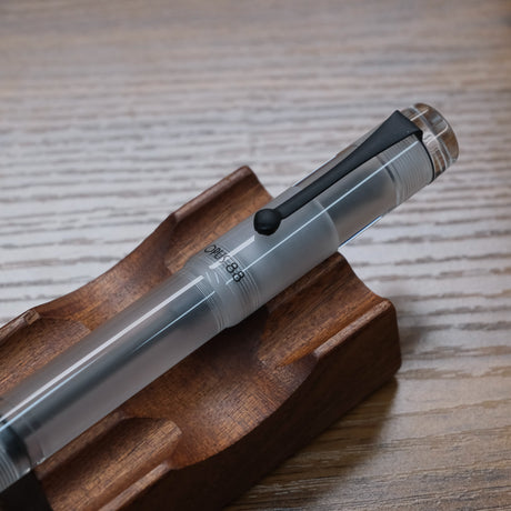 Opus 88 Clear Demonstrator Fountain Pen Cap and Clip Close-up