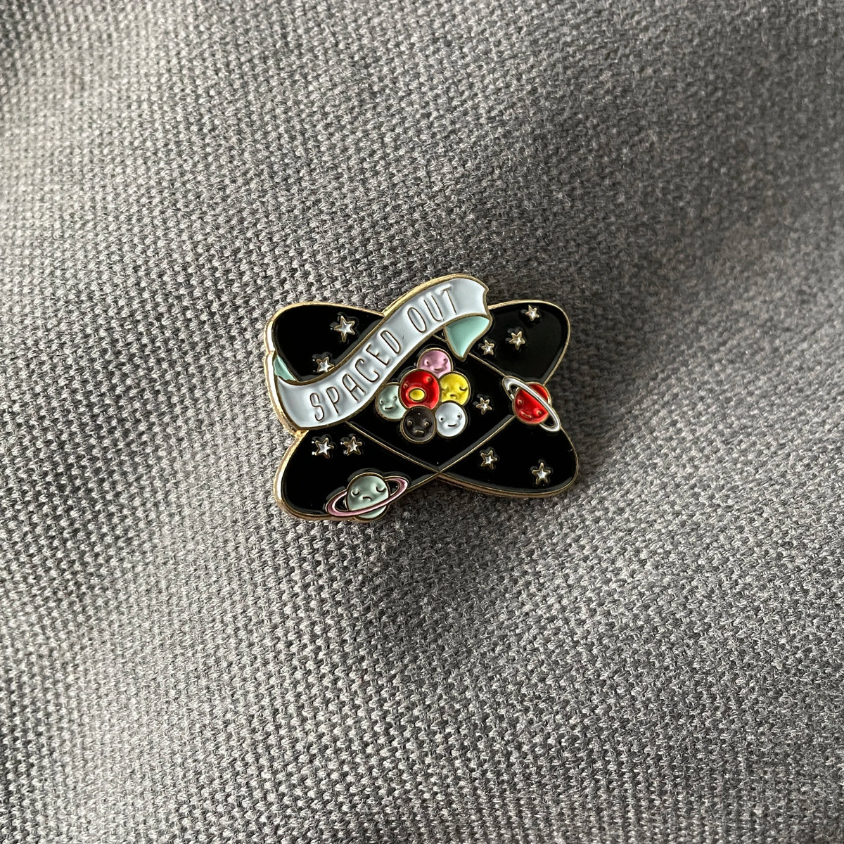 Spaced Out Planets and Atoms Hard Enamel Lapel Pin