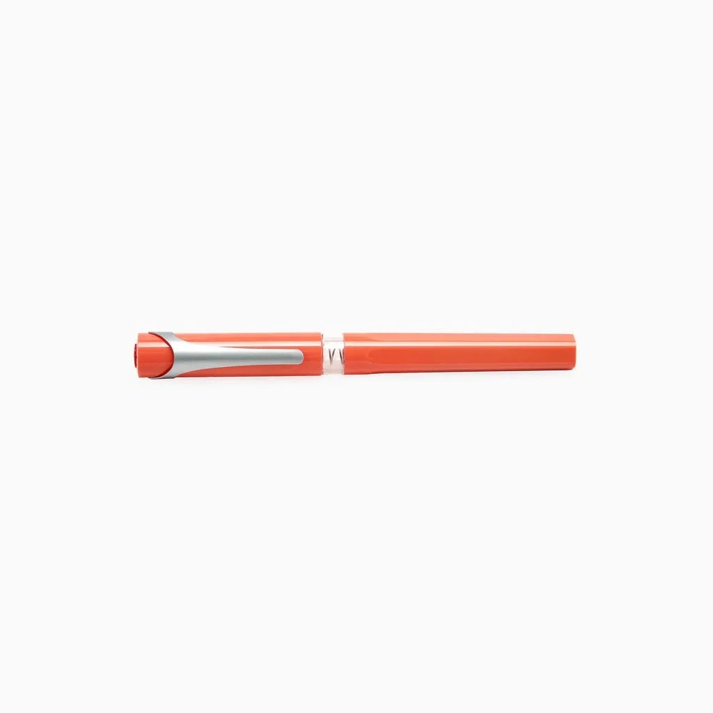 Orange TWSBI Swipe pen with silver clip on a white background