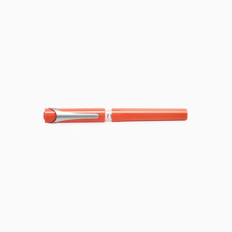 Orange TWSBI Swipe pen with silver clip on a white background