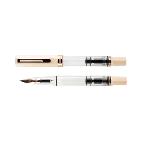 TWSBI ECO Creme and Rose Gold Fountain Pen Capped and Uncapped