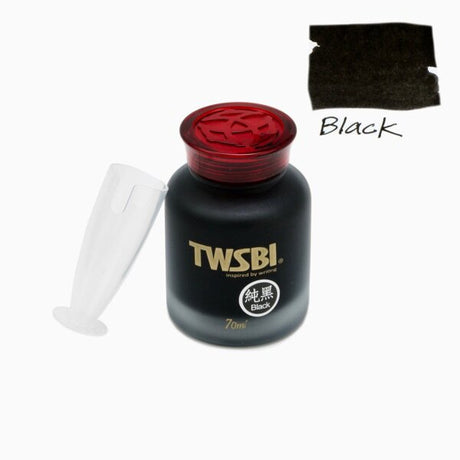 Black Ink Bottle with red cap and TWSBI branding on a white background
