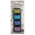 Ranger Ink Mini Stamp Pad 4-pack featuring Tim Holz Distress Inks Peeled Paint, Faded jeans, Mermaid Lagoon, and Dusty Concord Colors shown in packaging