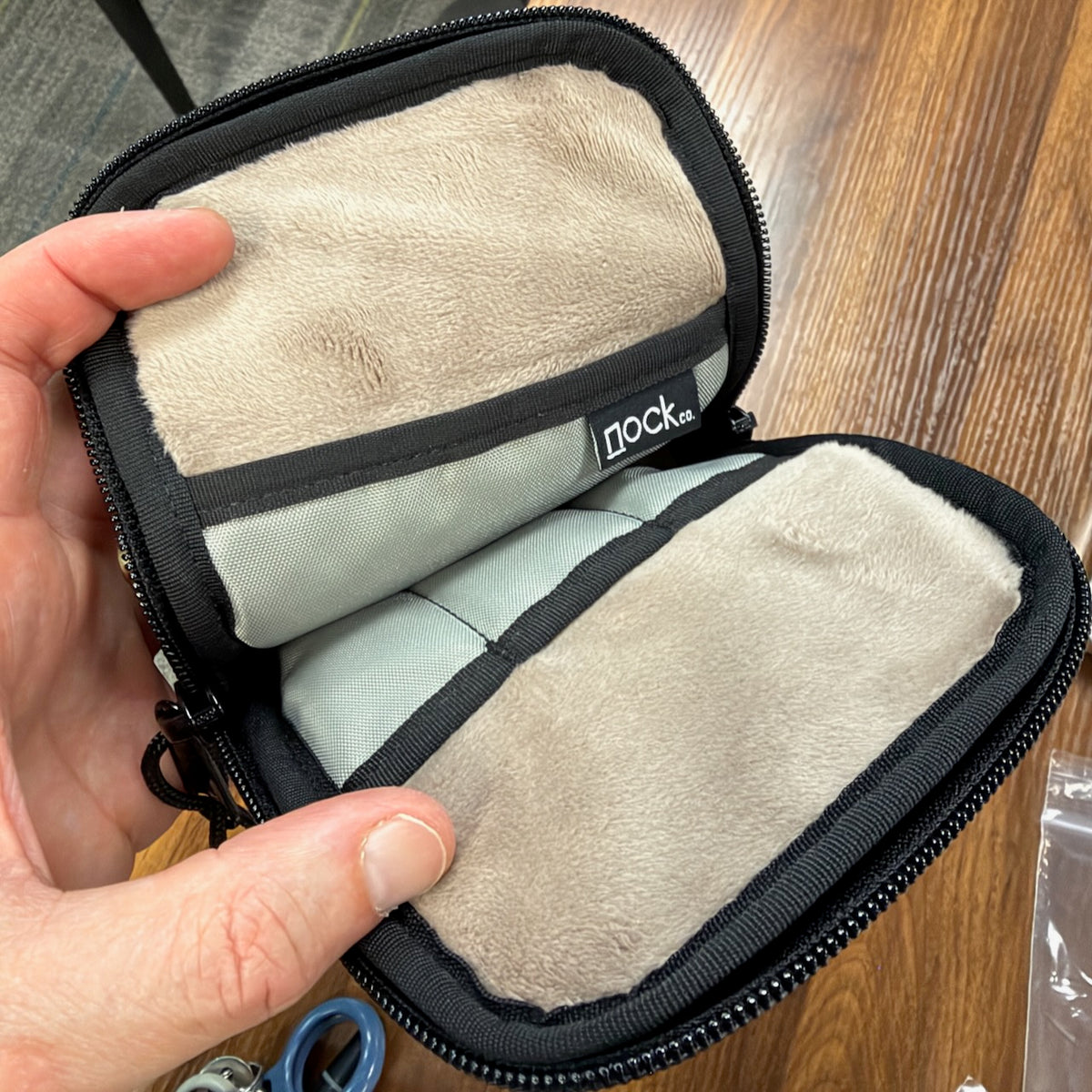 TGS Rickshaw Sinclair Zippered pen case featuring Nick Dominguez Cloud Artwork in Brown showing interior