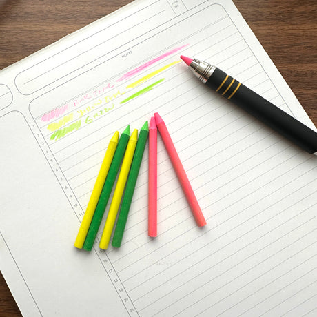 E+M Clutch Pencil Refills Rainbow Highlighter Colors shown with Kaweco Clutch Pencil