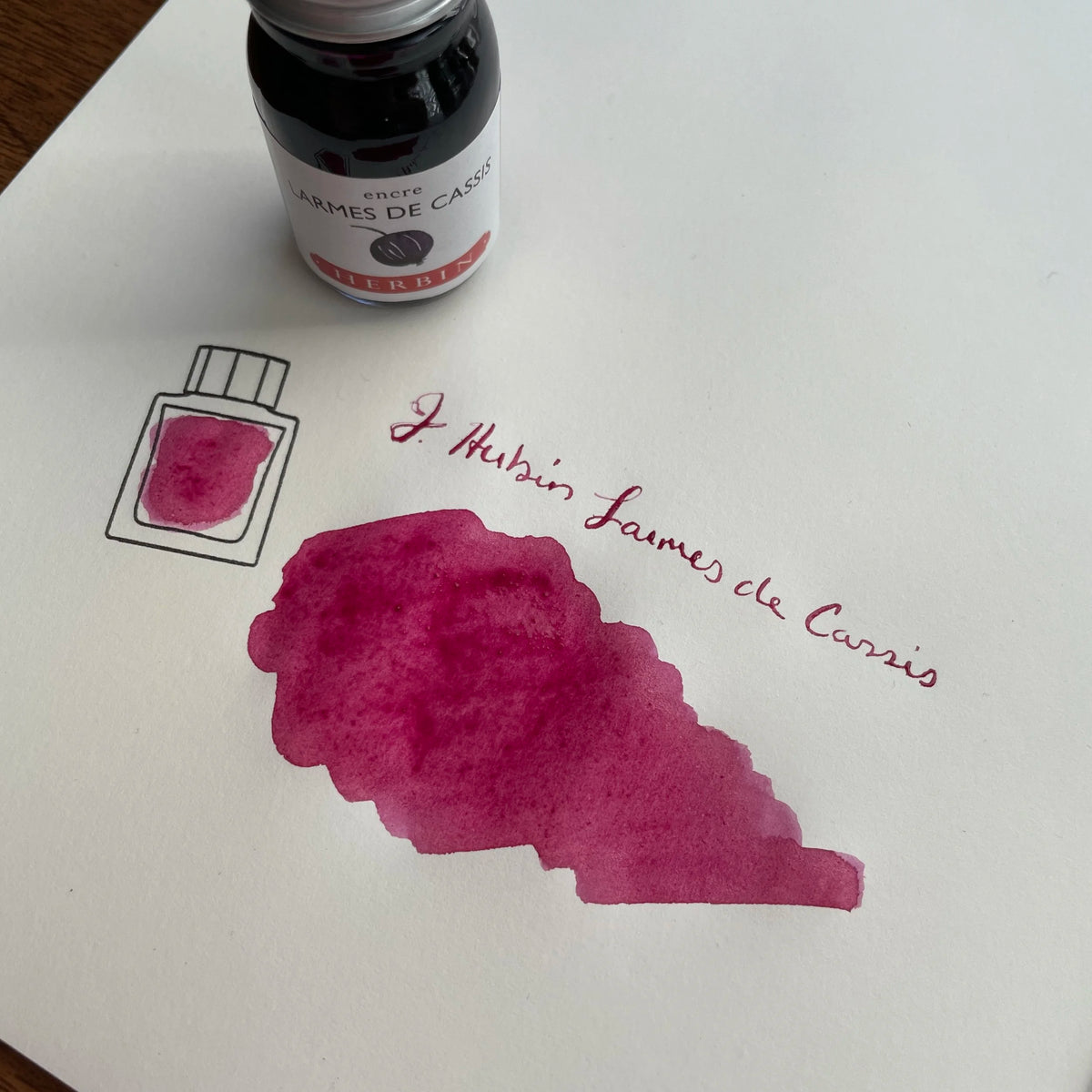 Herbin Fountain Pen Ink Standard Color Larmes de Cassis Swatch and Bottle