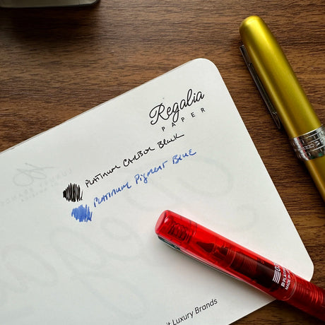 Platinum Ink Cartridges Writing Samples Pigment Blue and Carbon Black