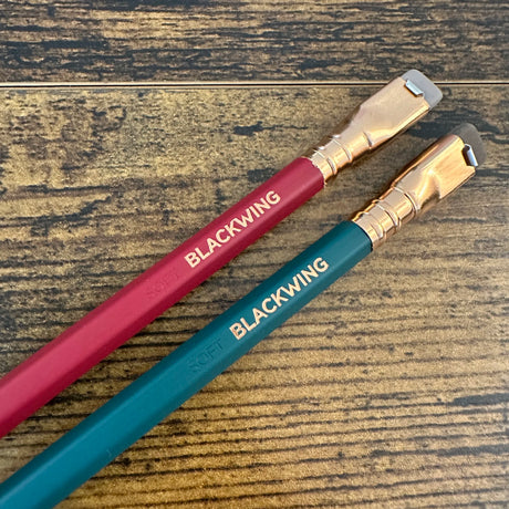 Blackwing Matte Pencils Red and Green Close-Up with Erasers