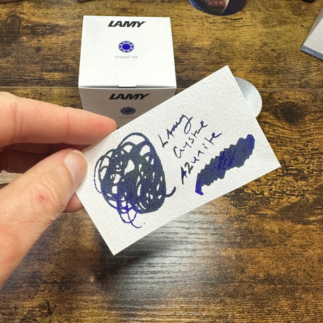 Lamy Crystal Fountain Pen Ink Azurite Swatch Close-Up Showing Sheen