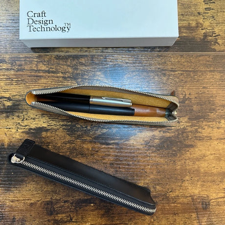 Craft Design Technology Zippered Leather Pen/Pencil Cases Open from Top Down