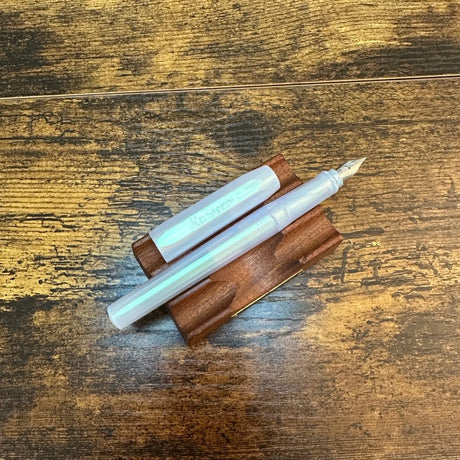 Kaweco Perkeo Fountain Pens Iridescent Pearl Uncapped on Pen Stand