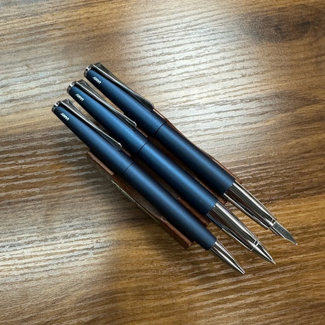 Lamy Studio Pens Showing Rollerball compared against Fountain Pen and Ballpoint