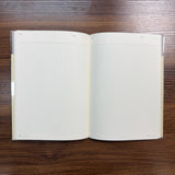 Open NOLTY A5 Notebook with ivory grid pages and headers for title and date.