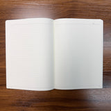 NOLTY A5 notebook Asymmetry layout with light gray lines on left page and dot grid on right page.