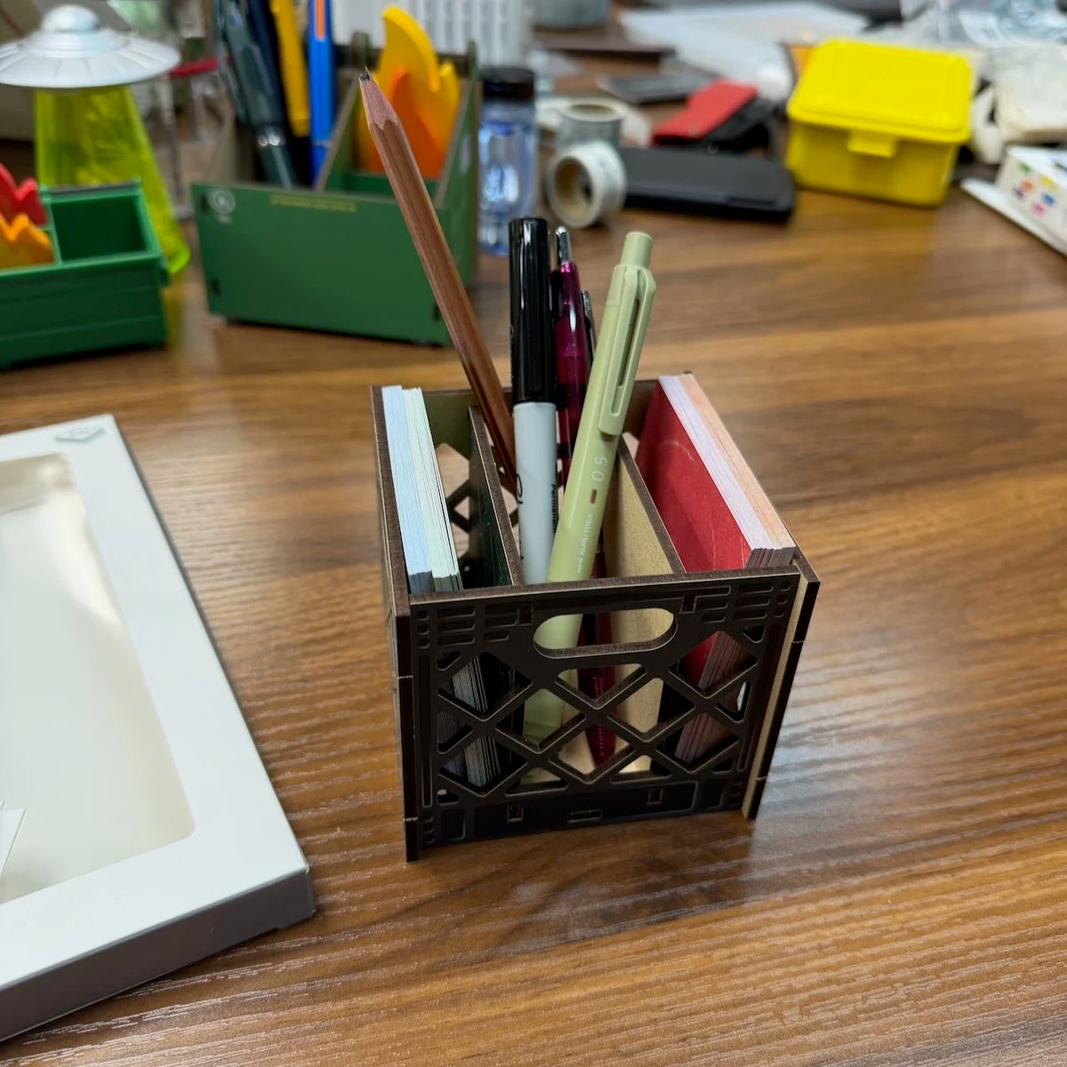 Fred & Friends For the Record Record Crate Desk Caddie Shown with pens and pencils