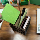 Fred & Friends For the Record Record Crate Desk Caddie shown holding notes and pencils and pens