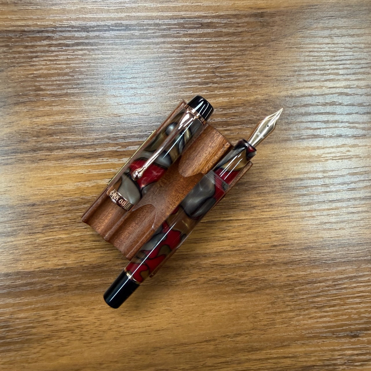 Opus 88 Harmony Fountain Pen Red Grey Uncapped