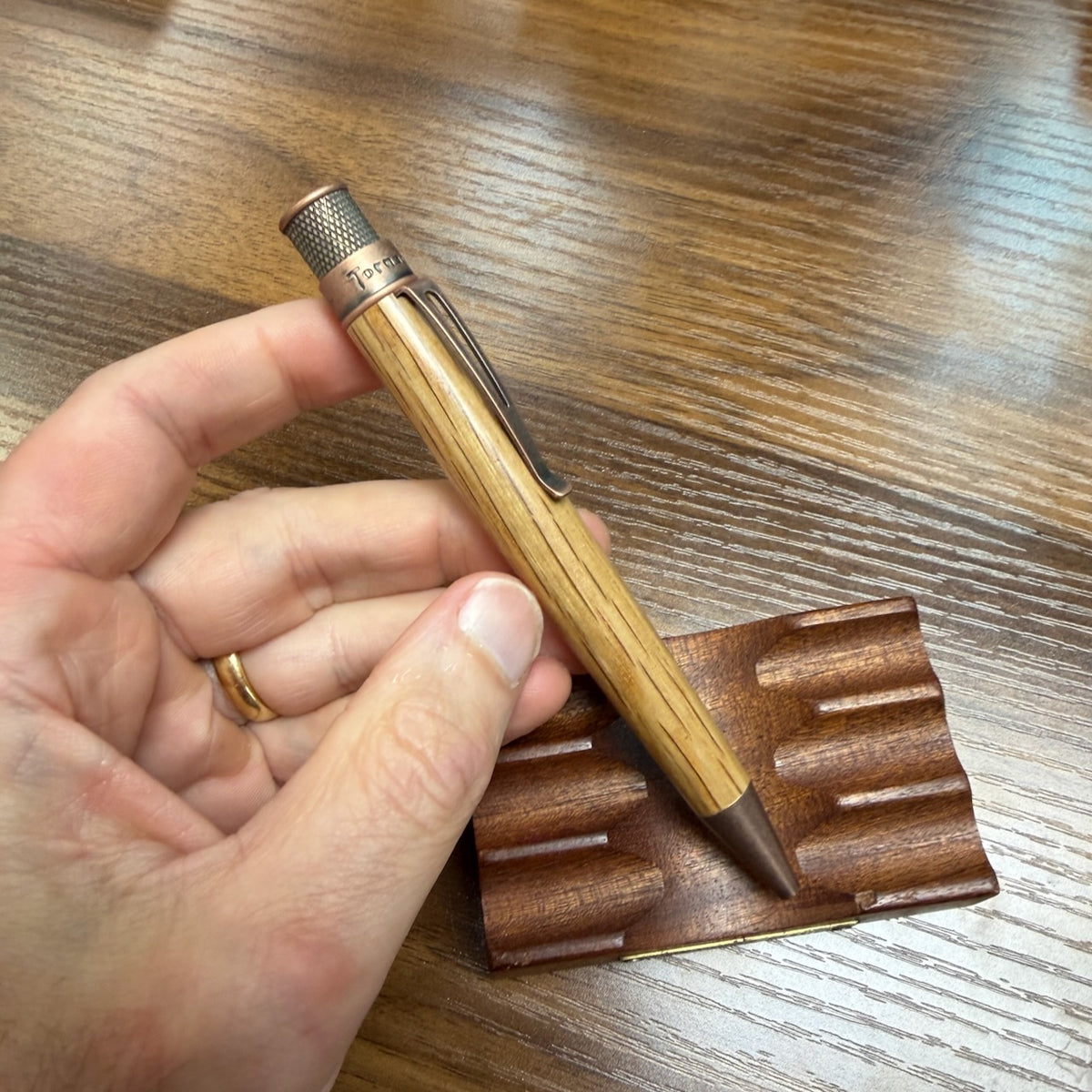 Retro 51 Tornado Woodwork Rollerball Bourbon Barrel Vertical View