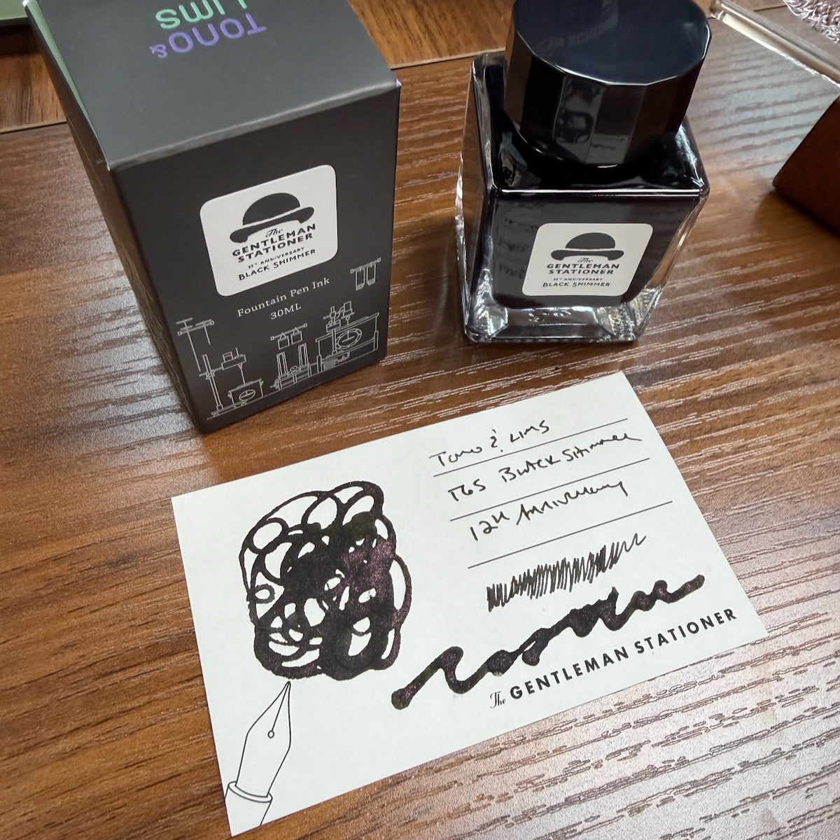 TGS 12th Anniversary Tono & Lims Black Shimmer Bottle and Ink Swatch