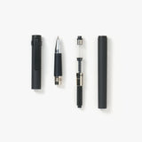 Kakimori Matte Aluminum Rollerball Pen Disassembled showing components on white background 