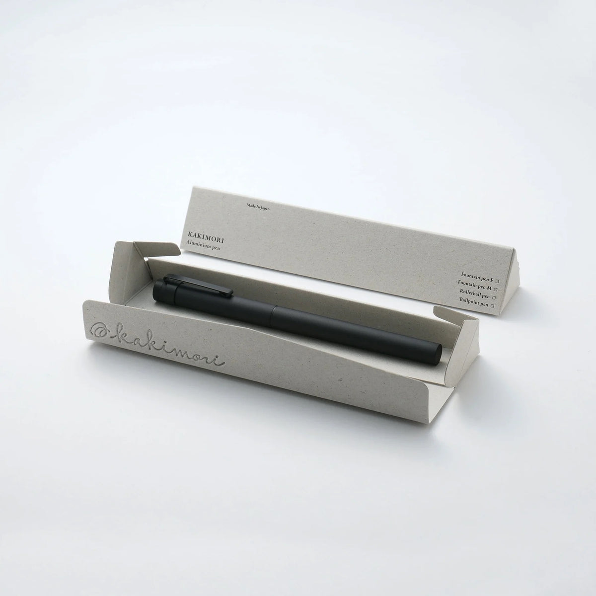 Kakimori Matte Aluminum Pen in box on table