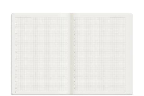 Interior of Wonderland222 B6 Notebook with grid layout, numbers from 5 to 24 on every other row down left of page, and page numbers.