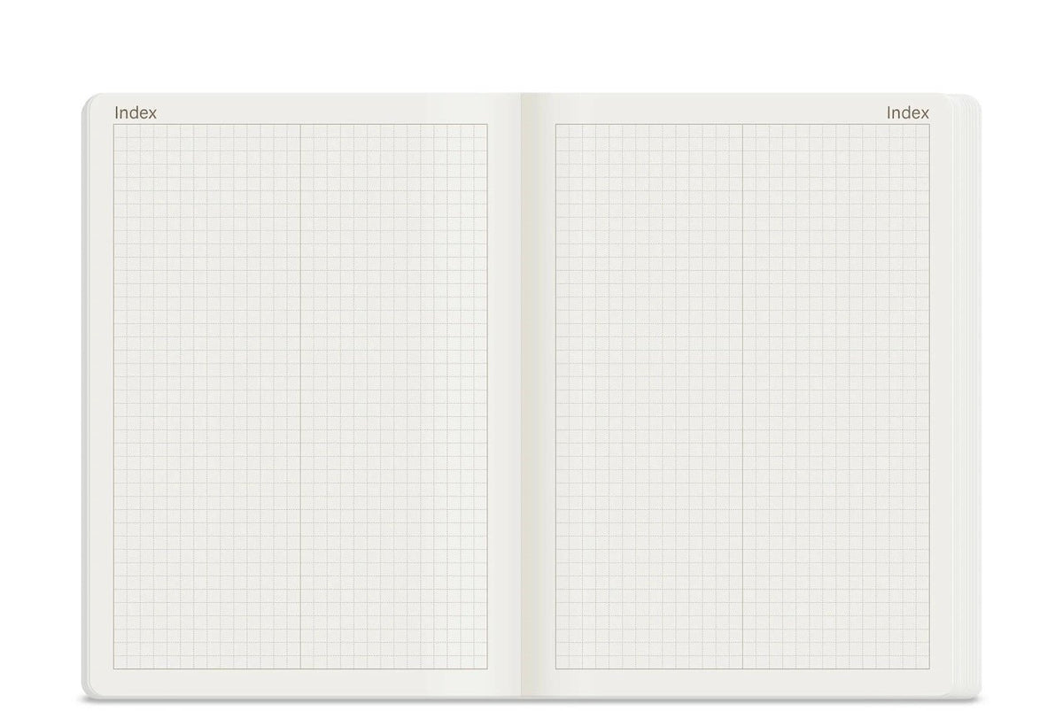 Interior of Wonderland222 B6 Notebook Index pages with grid layout.