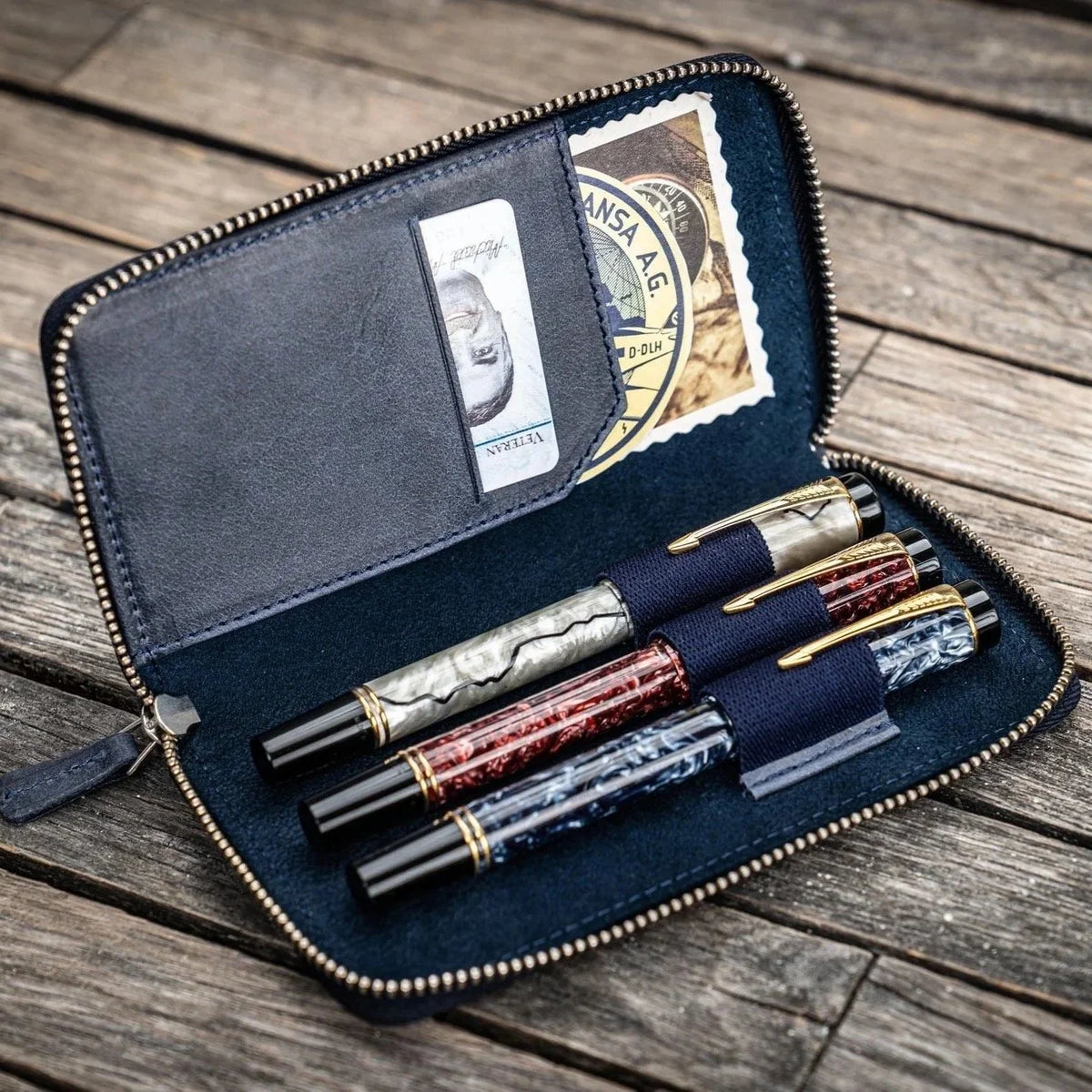 Galen Leather Zippered 3-Slot Pen Case
