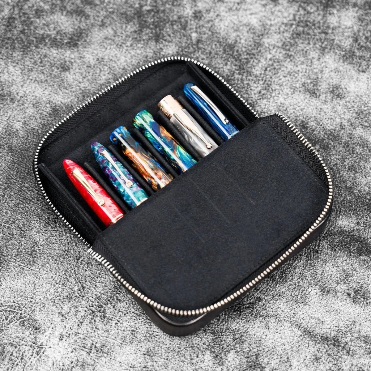 Galen Leather Magnum Opus 6-Slot Pen Case with Removable Tray (Zipper)