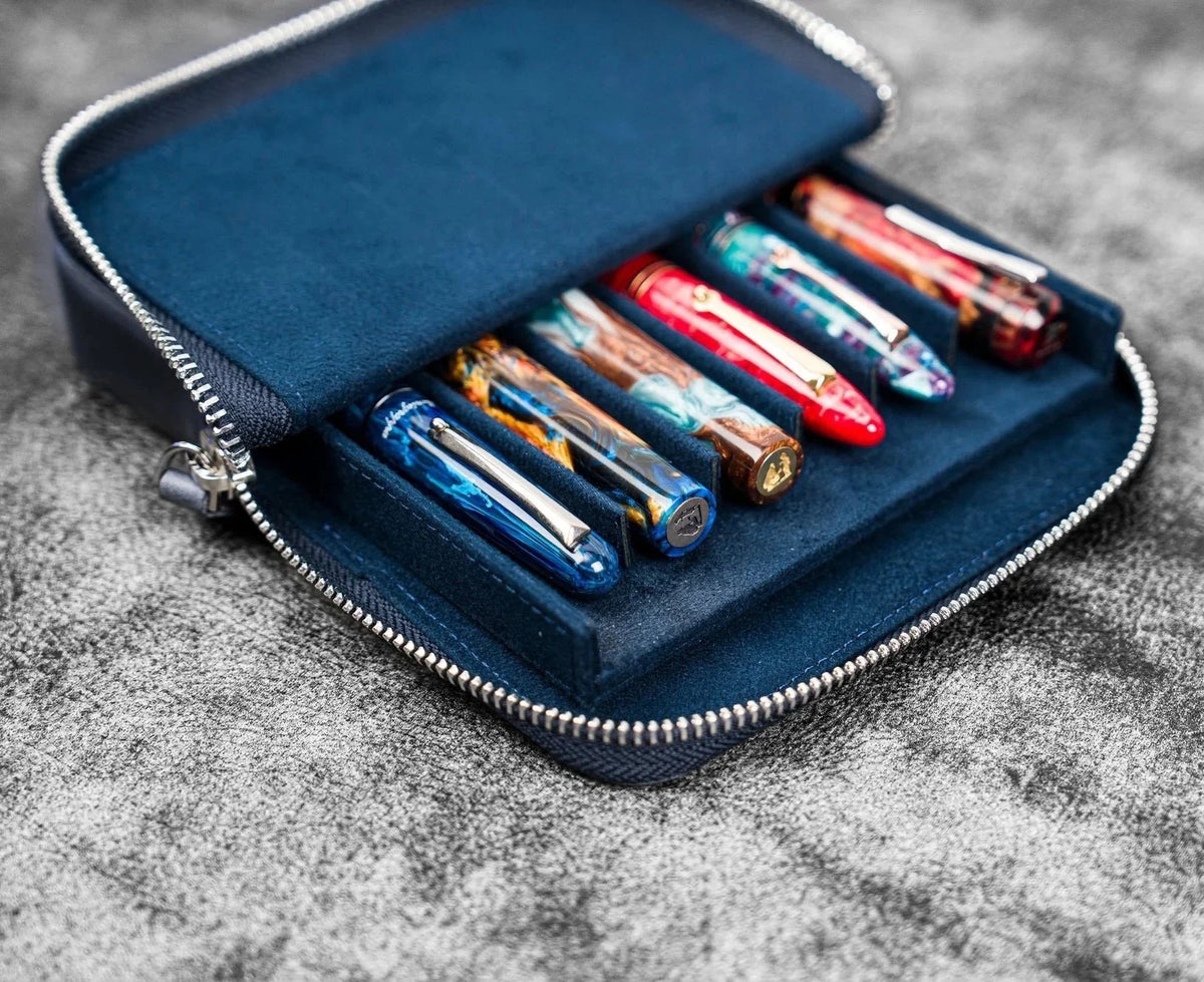 Galen Leather Magnum Opus 6-Slot Pen Case with Removable Tray (Zipper)