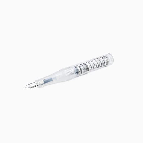 Transparent TWSBI Go pen with metallic accents on a white background