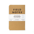 A set of three Field Notes 48 page pocket notebooks with kraft paper covers, Left-Handed ruling.