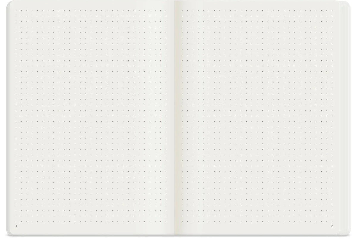 Interior of Wonderland222 A5 Notebook with dot grid layout and page numbers.