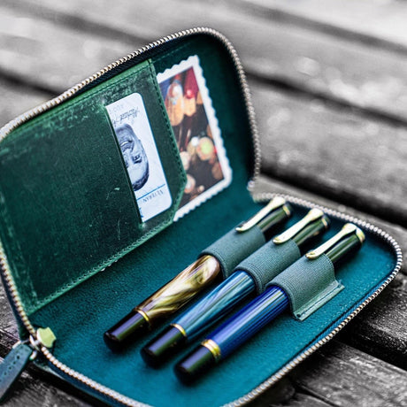 Galen Leather Zippered 3-Slot Pen Case