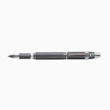 Gunmetal Gray TWSBI Precision Fountain pen Posted with multiple attachments on a white background