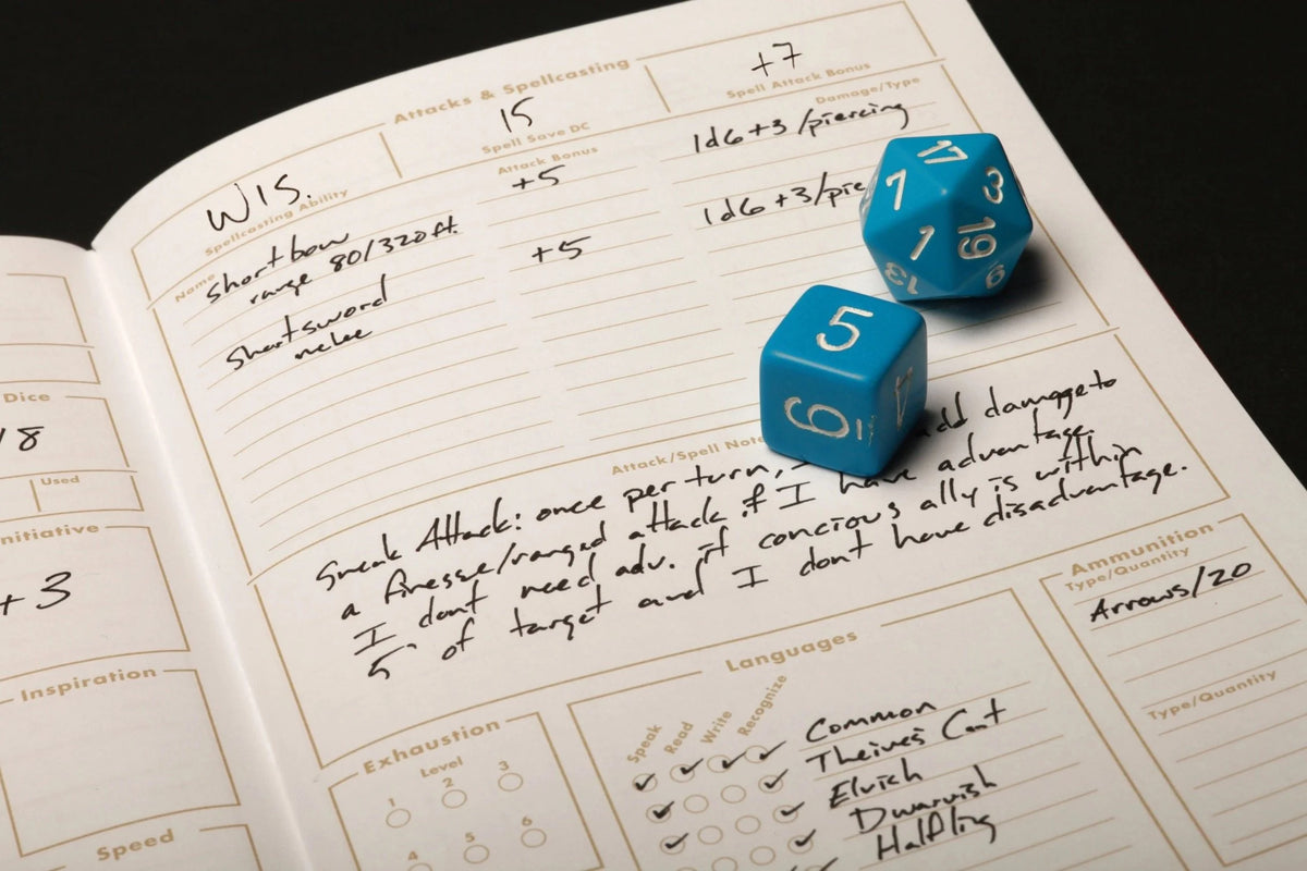 Field Notes Gaming Journals Open with dice