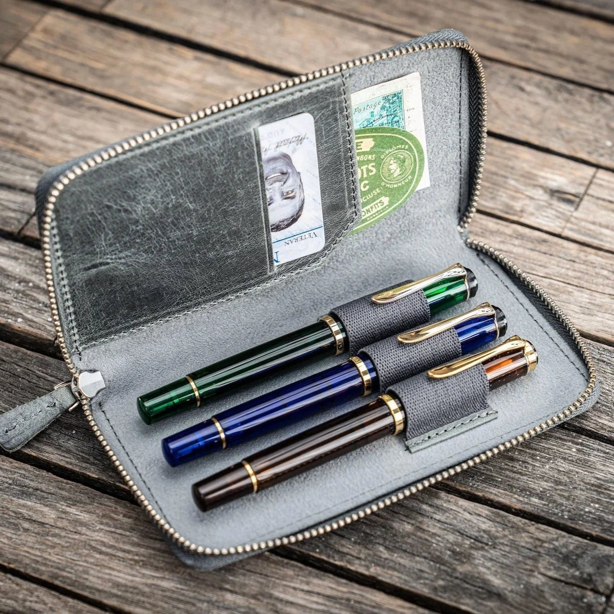 Galen Leather Zippered 3-Slot Pen Case