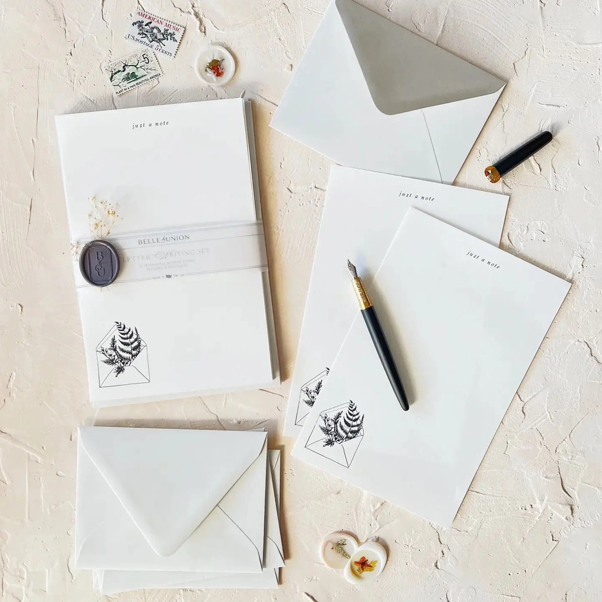 Belle & Union Letter Writing Kits showing a plant coming out of an envelope