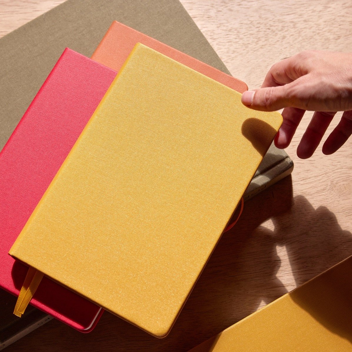 Anecdote Goods "The Journal" A5 Hardcover Notebooks Stacked Mustard and Red