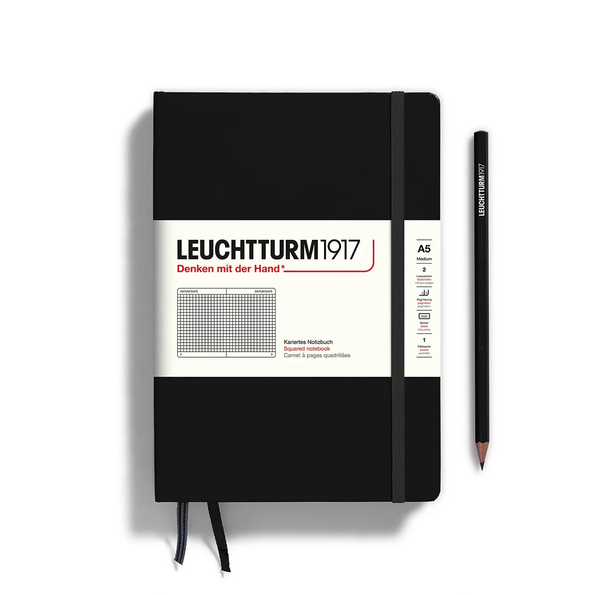 Leuchtturm 1917 A5 Hardcover Notebook Black Grid