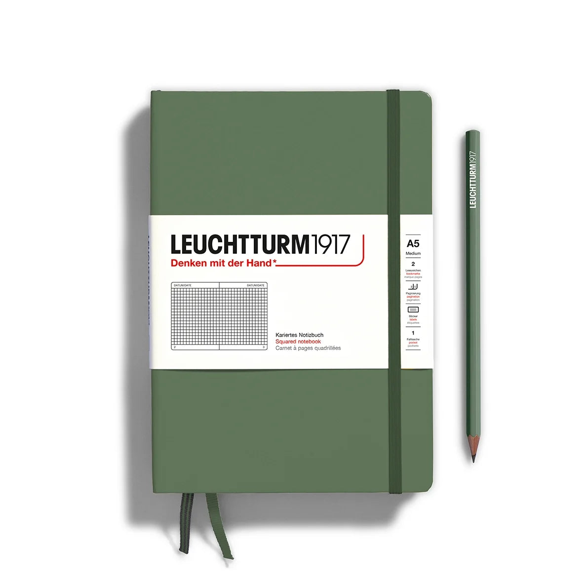 Leuchtturm 1917 A5 Hardcover Notebook Olive Grid