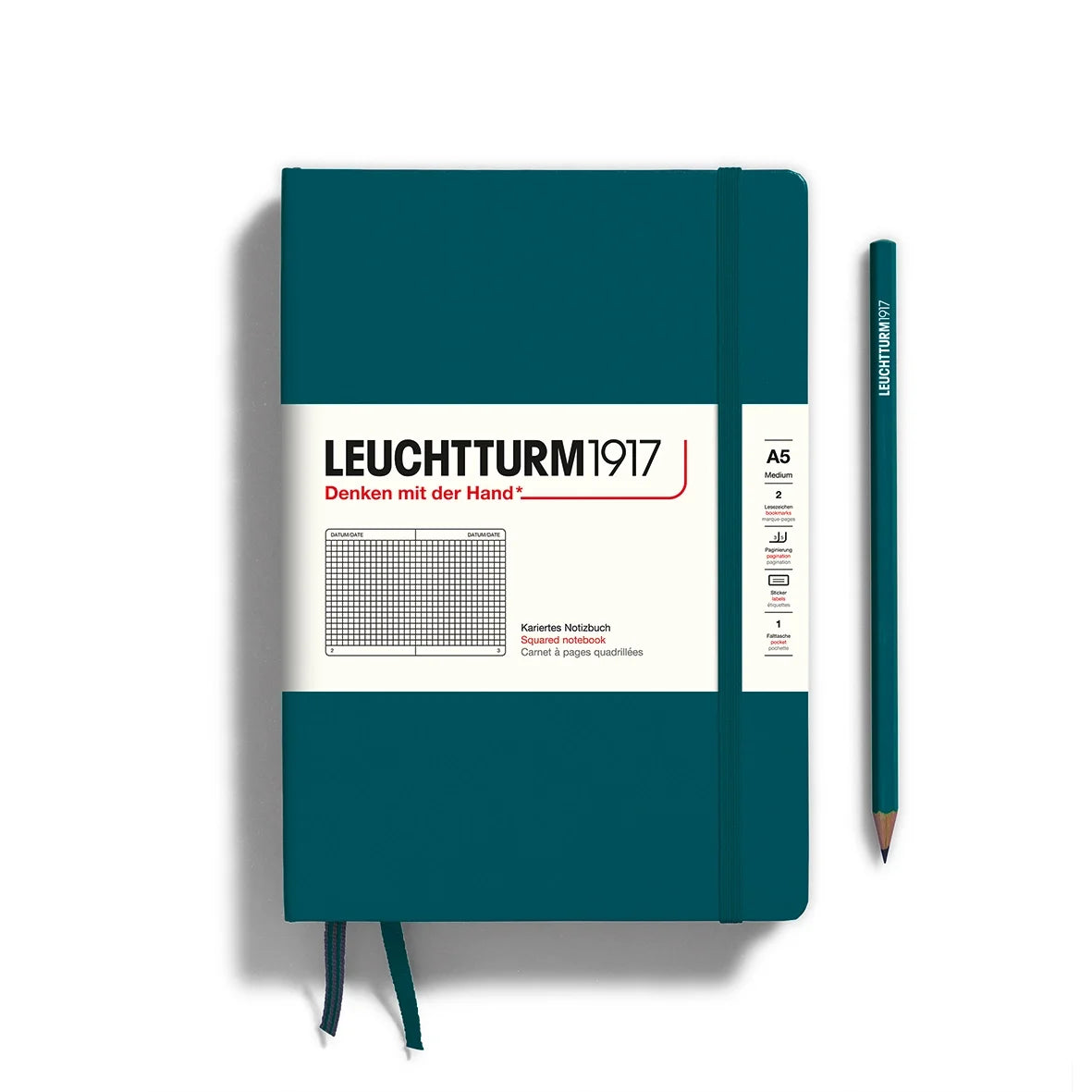 Leuchtturm 1917 A5 Hardcover Notebook Grid Pacific Green