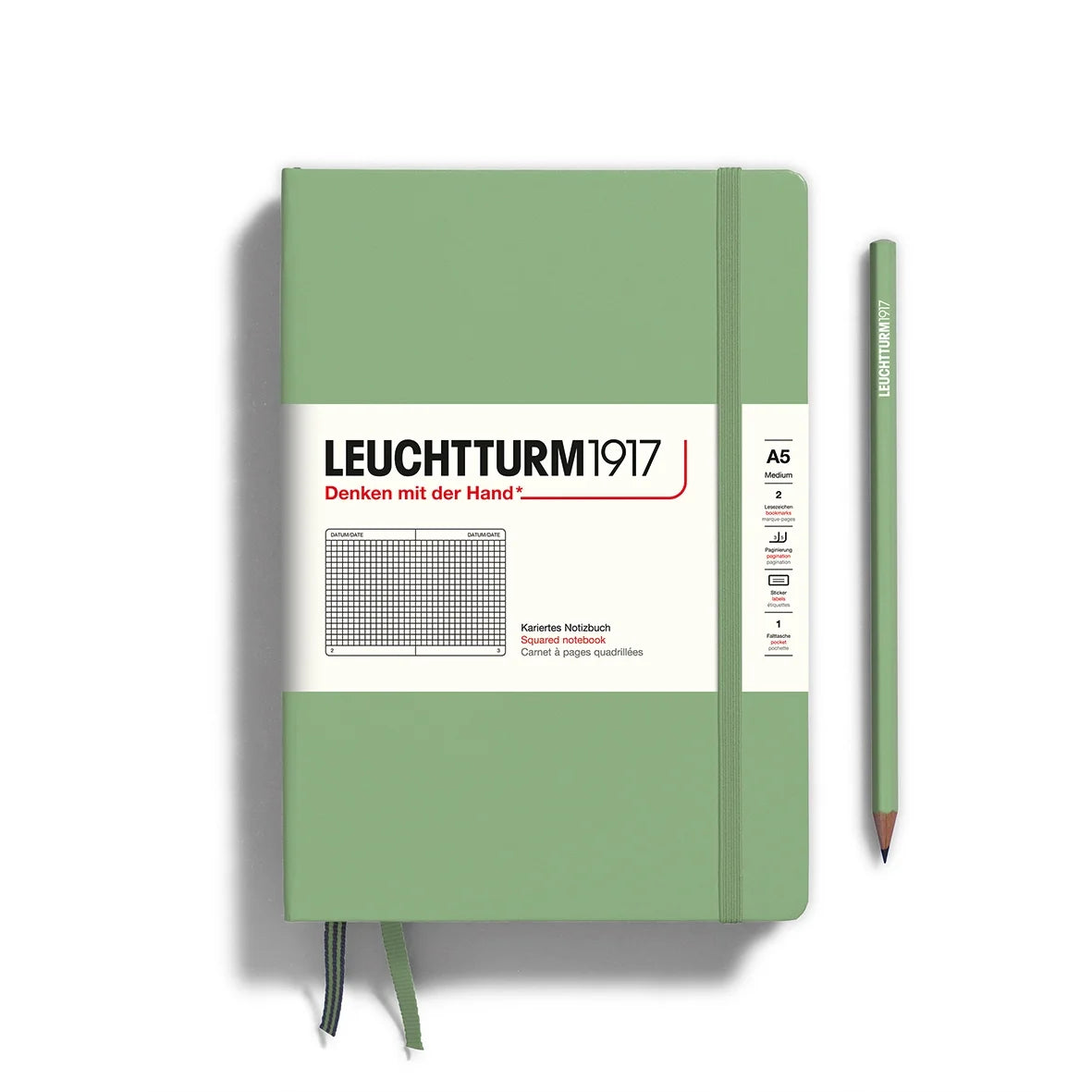 Leuchtturm 1917 A5 Hardcover Notebook Sage Grid
