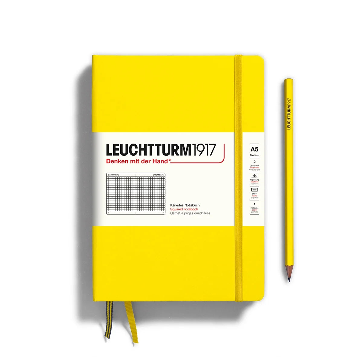 Leuchtturm 1917 A5 Hardcover Notebook Grid Lemon Yellow