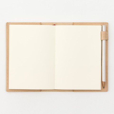 MD Product Goat Leather Cover B6 Slim Open with Pencil