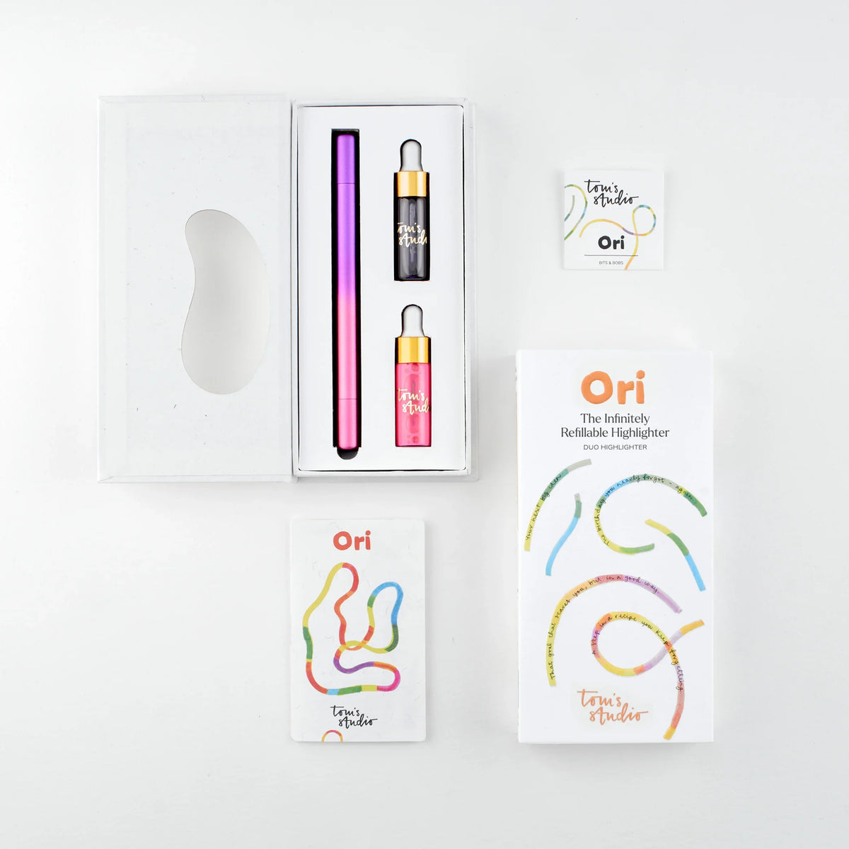 Tom's Studio Ori Refillable Highlighters Purple and Pink