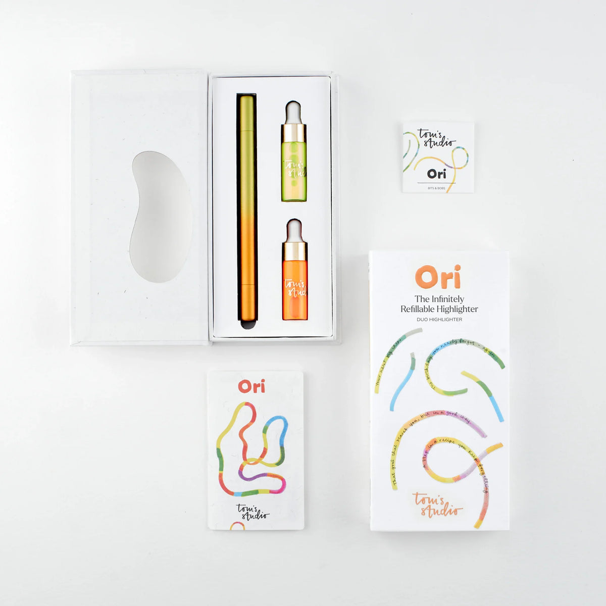 Tom's Studio Ori Refillable Highlighters Orange and Yellow in Box