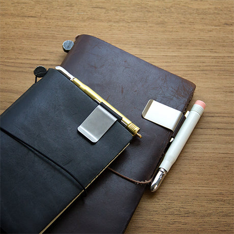 TRAVELER'S Notebook Demonstration Showing holder installed on notebook