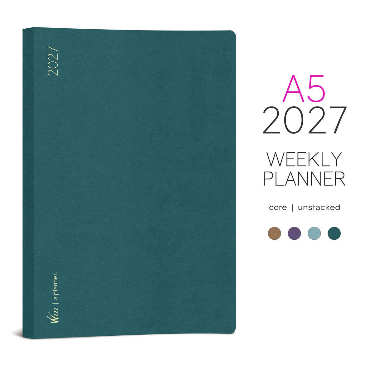 Wonderland222 2027 A5 Core Unstacked Weekends Planner cover image showing different color options