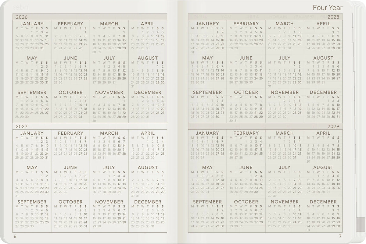 Wonderland222 2027 A6 Planner Core Stacked Weekends Four Year Layout